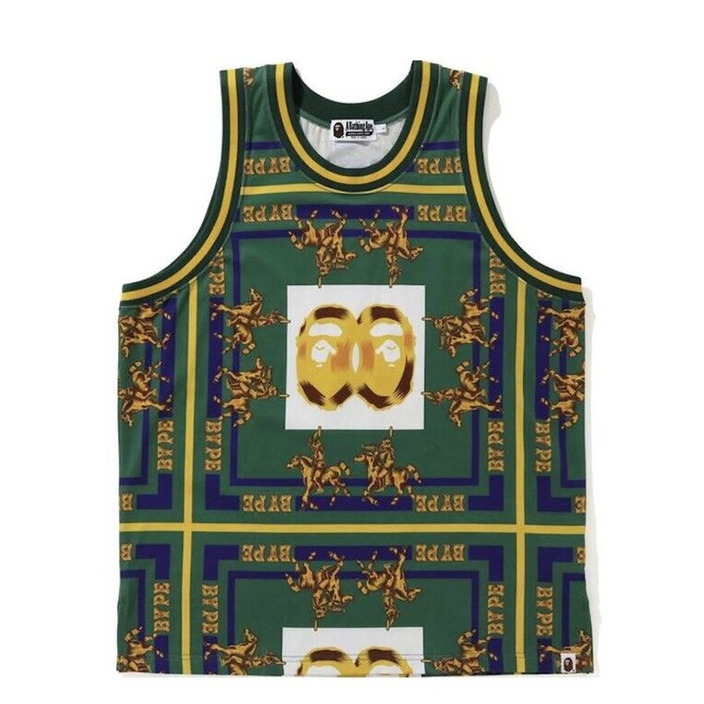 A Bathing Ape BAPE Green & Gold Double Ape Head Tank Top Size XXL 2XL